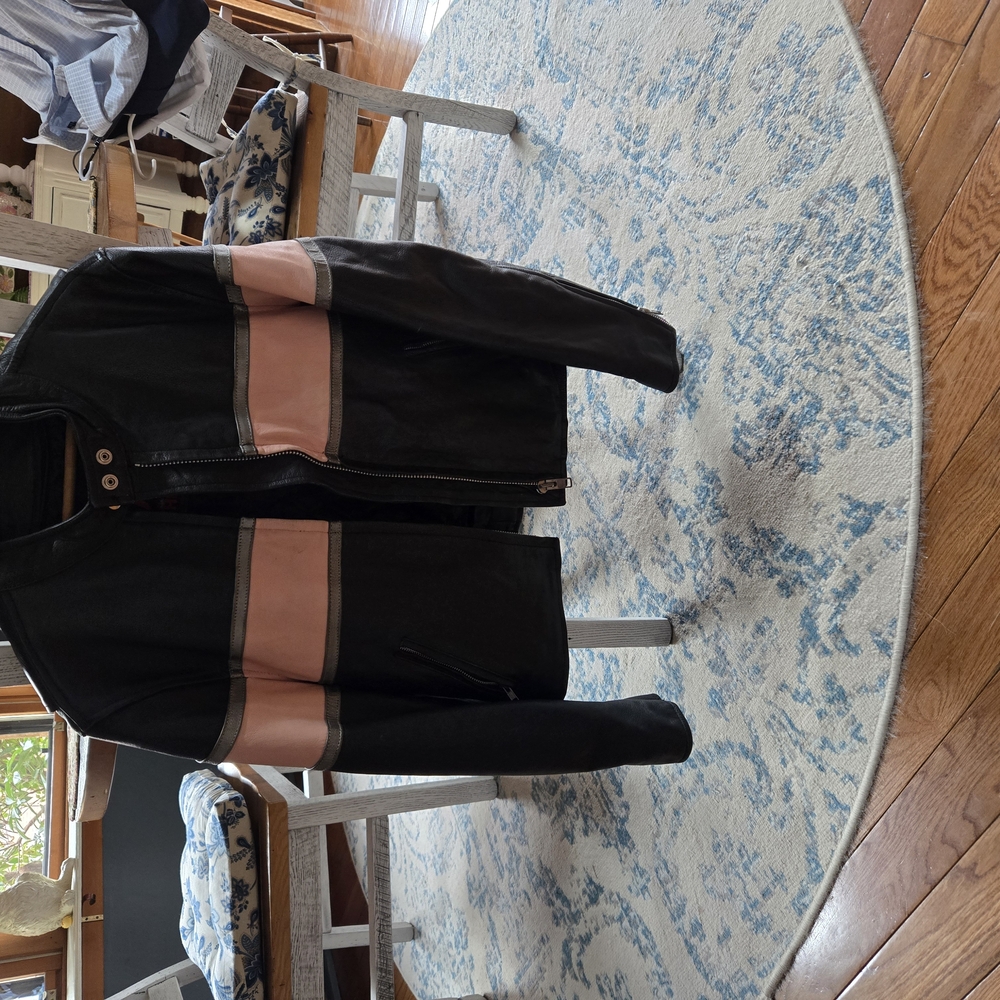 Chic Pink and Black Leather Jacket